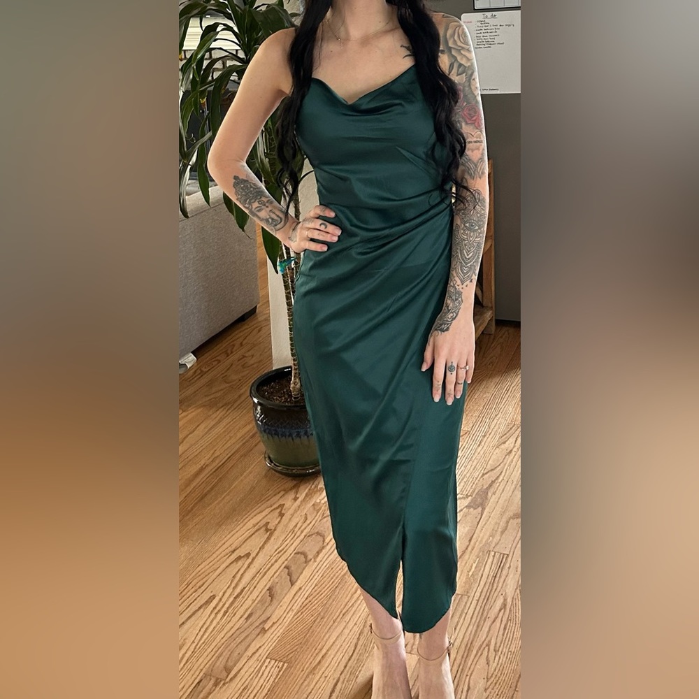 Lulus emerald satin dress XS